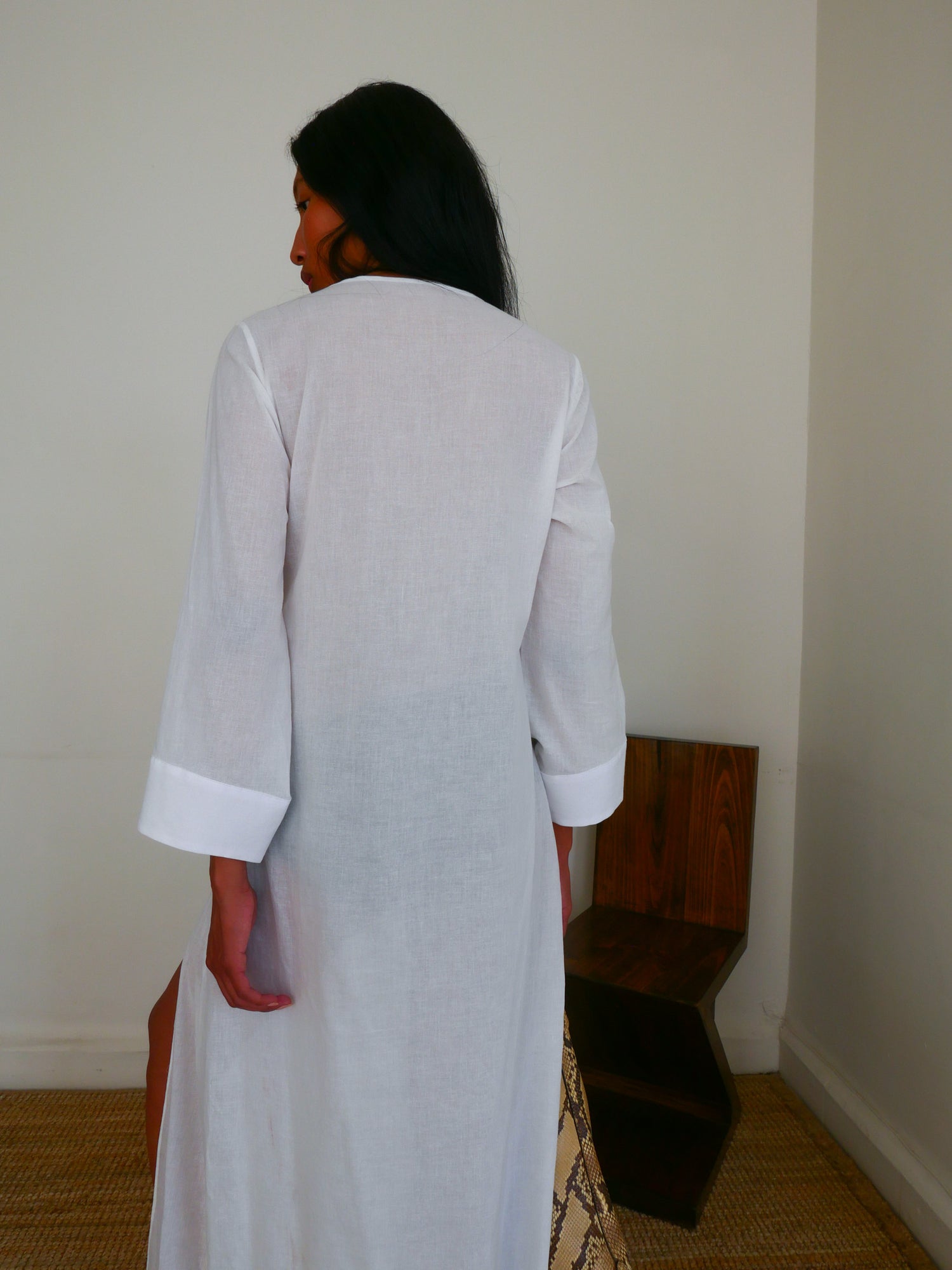 The Cotton Voile V Neck Slit Kaftan