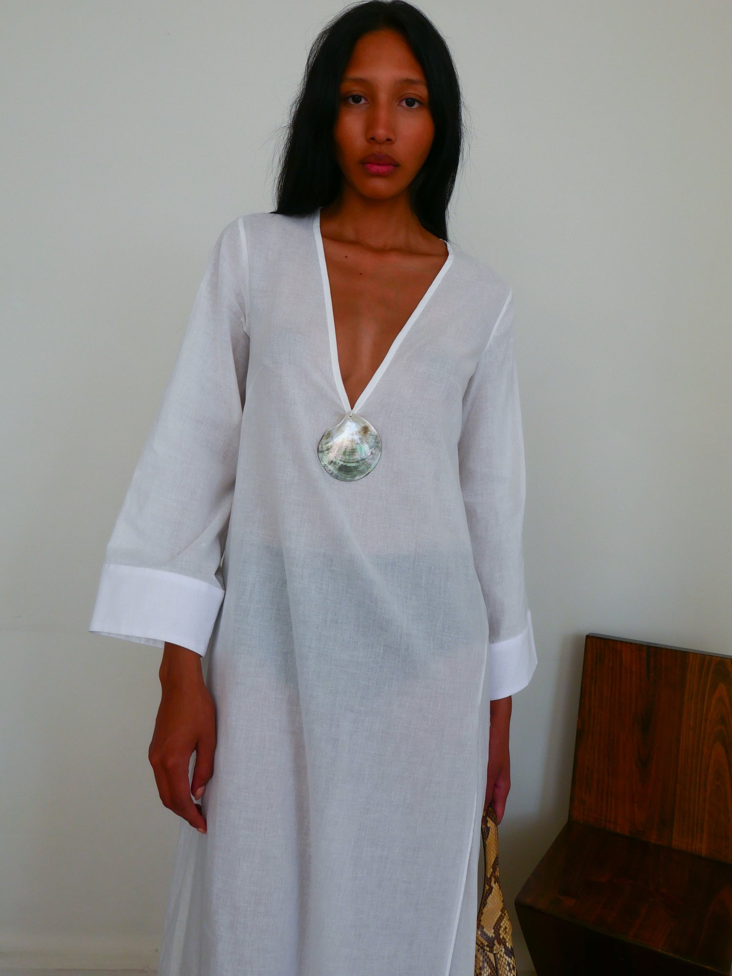 The Cotton Voile V Neck Slit Kaftan