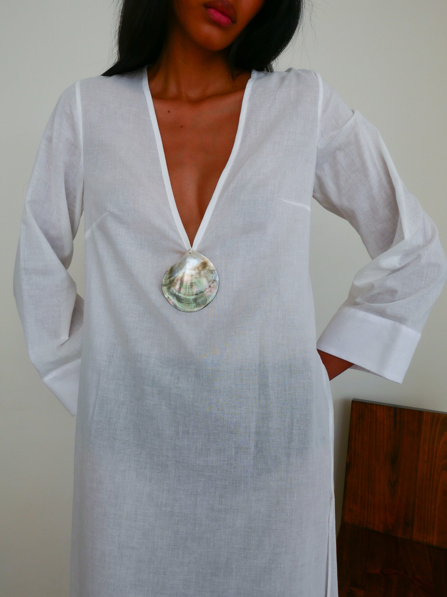 The Cotton Voile V Neck Slit Kaftan