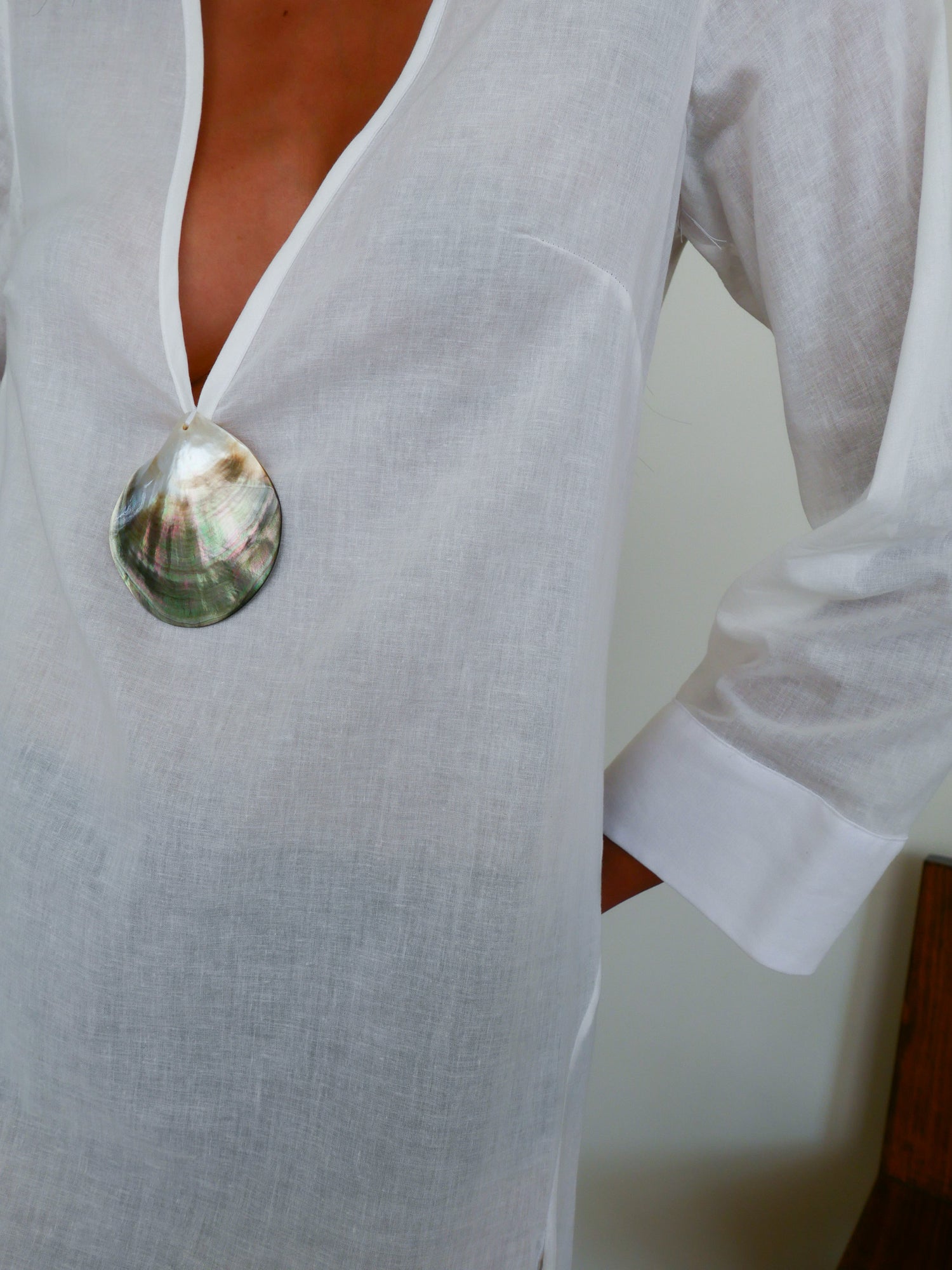 The Cotton Voile V Neck Slit Kaftan