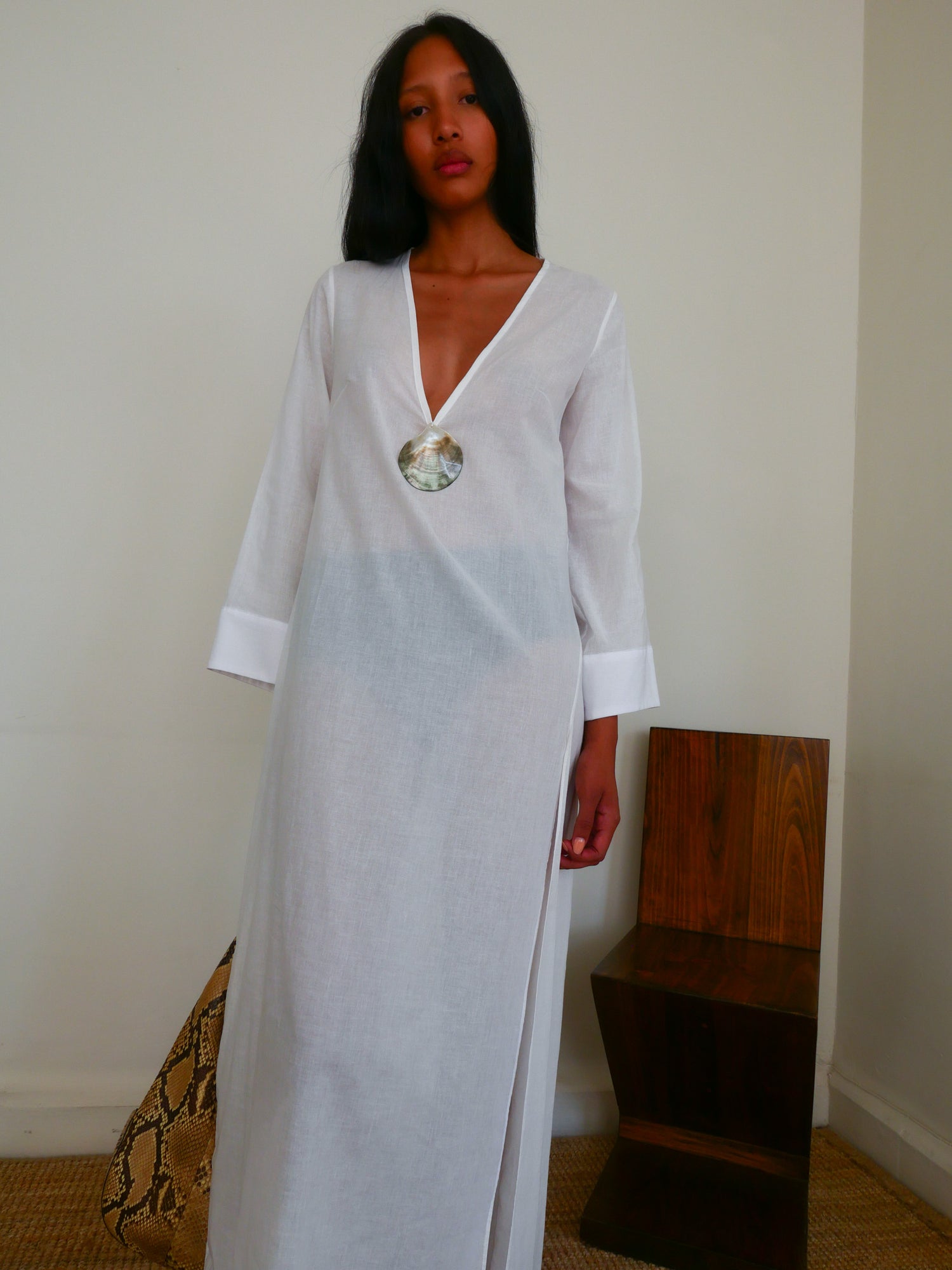 The Cotton Voile V Neck Slit Kaftan