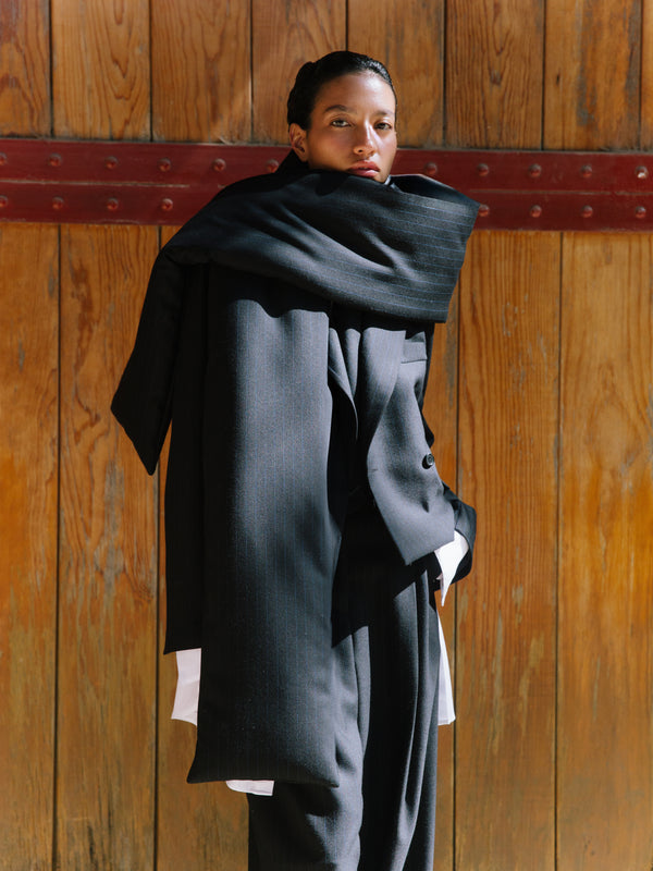 The Pinstripe Wool Padded Scarf in Navy/Black