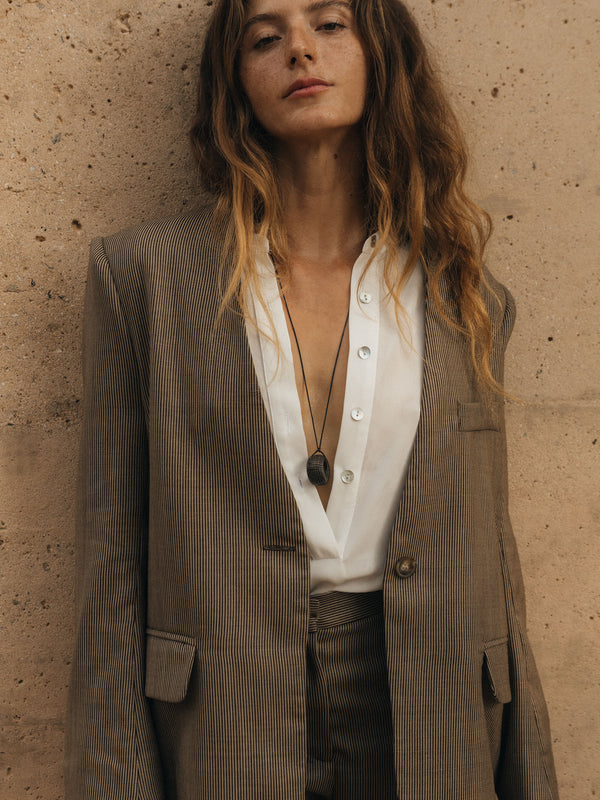 The Stripe Collarless Blazer