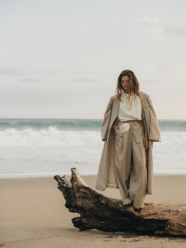 The Herringbone Long Collarless Coat