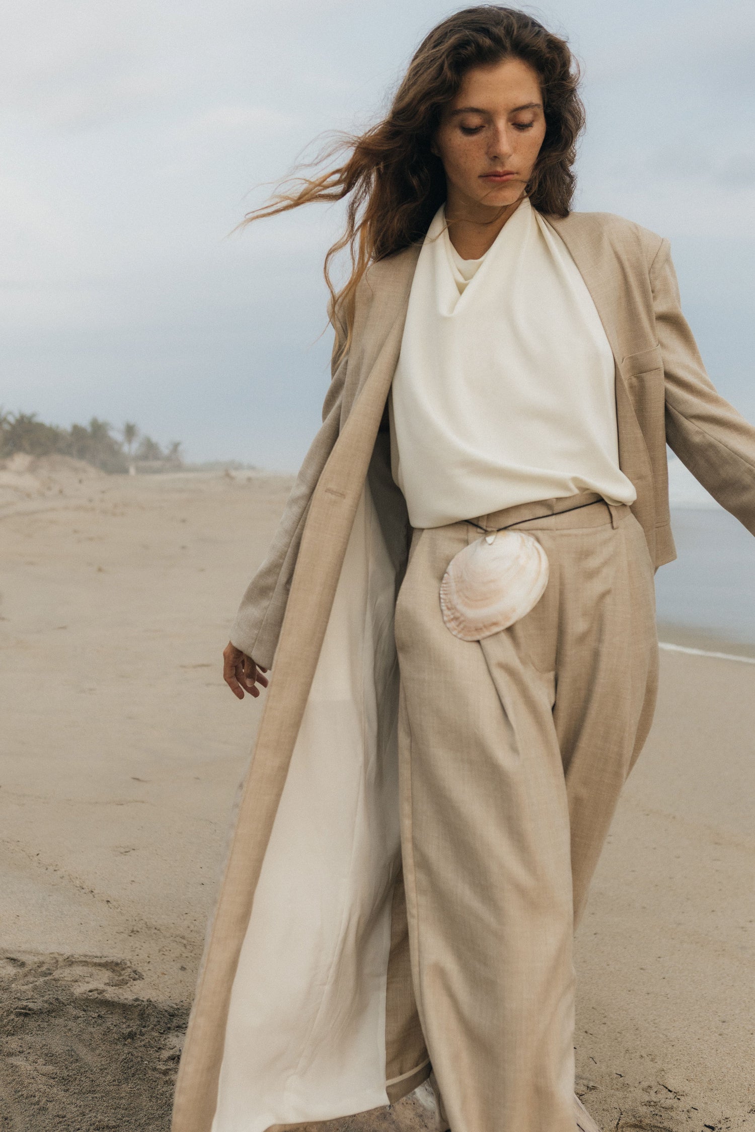 The Herringbone Long Collarless Coat