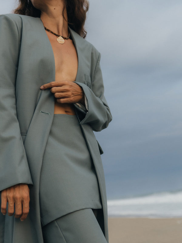 The Summer Wool Long Collarless Coat