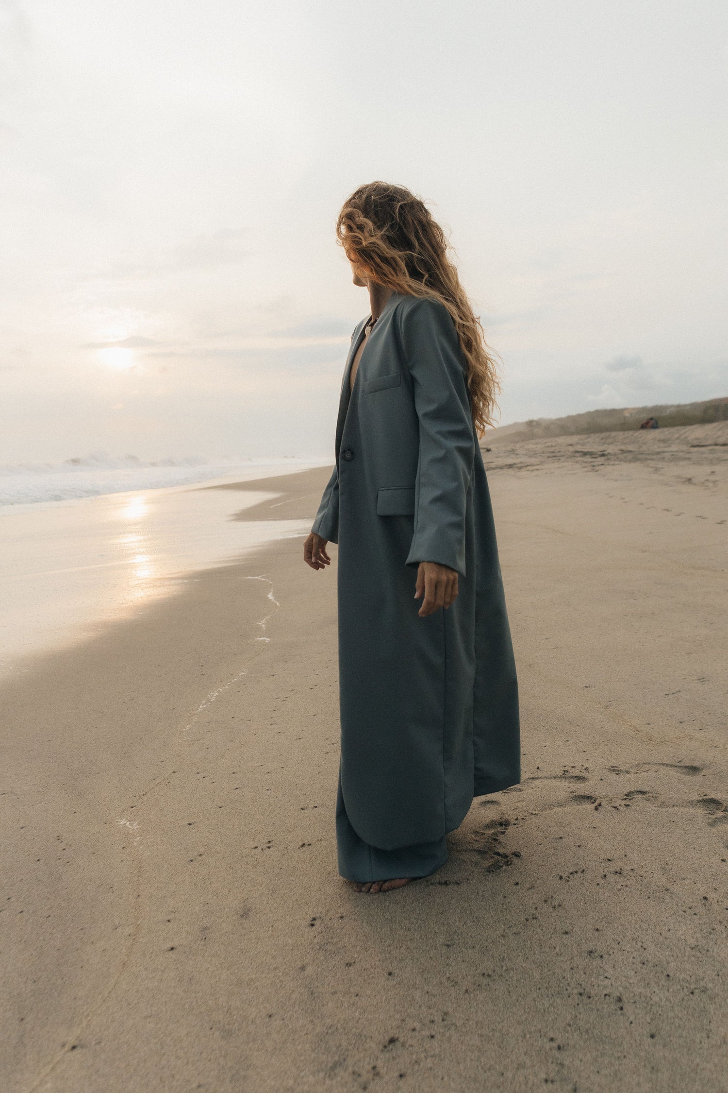 The Summer Wool Long Collarless Coat